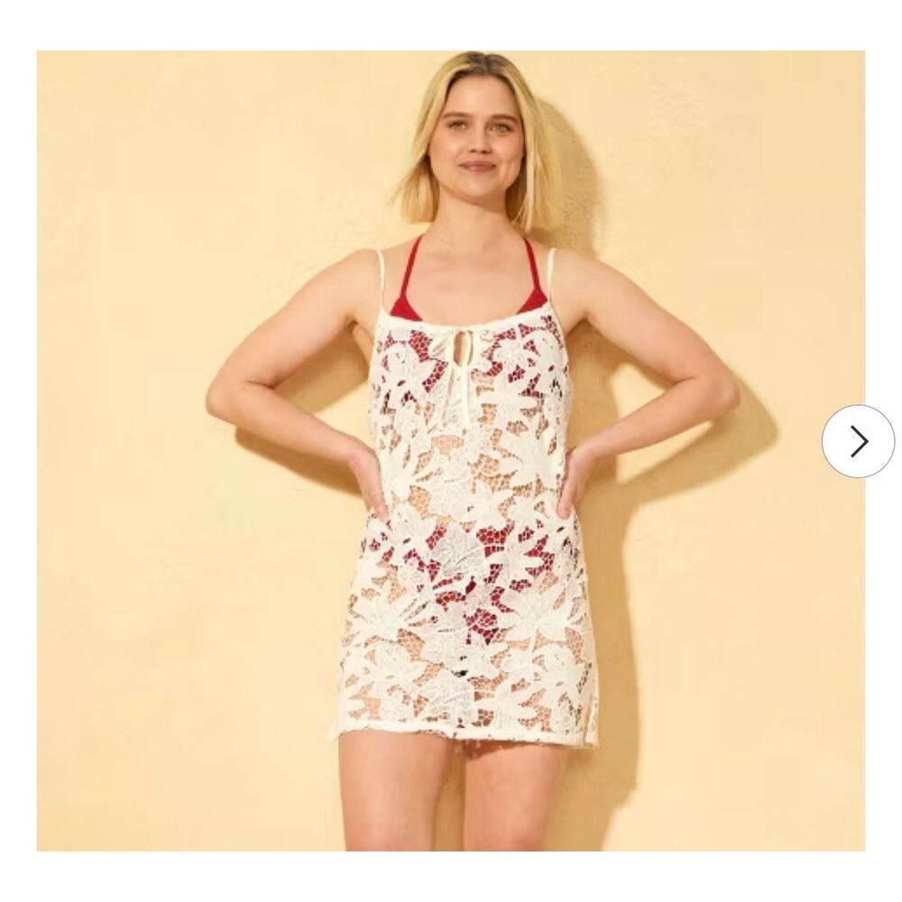Women's Eyelet Swim Cover Up Dress -‎ Shade & Shore Cream XS NWT